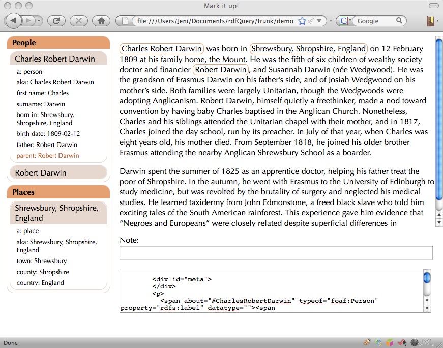 Screenshot of rdfQuery demo